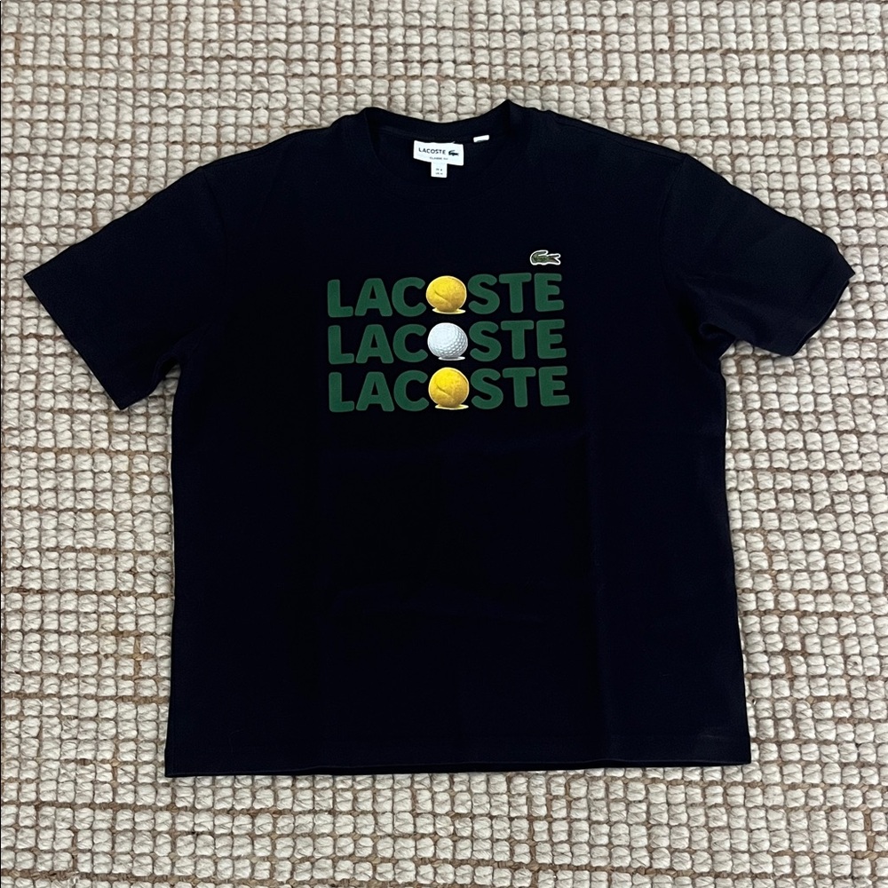 Lacoste Black Tee with Green and Yellow Logo